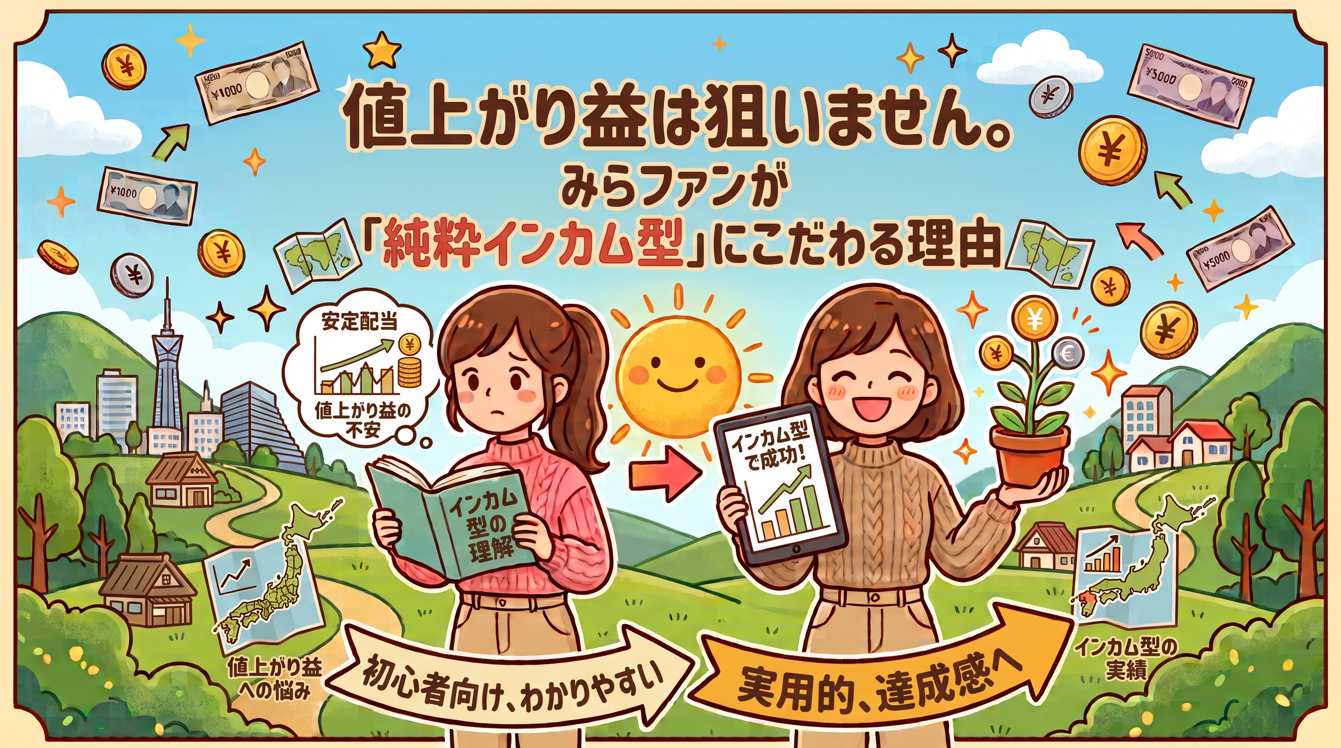 値上がり益は狙いません。みらファンが「純粋インカム型」にこだわる理由